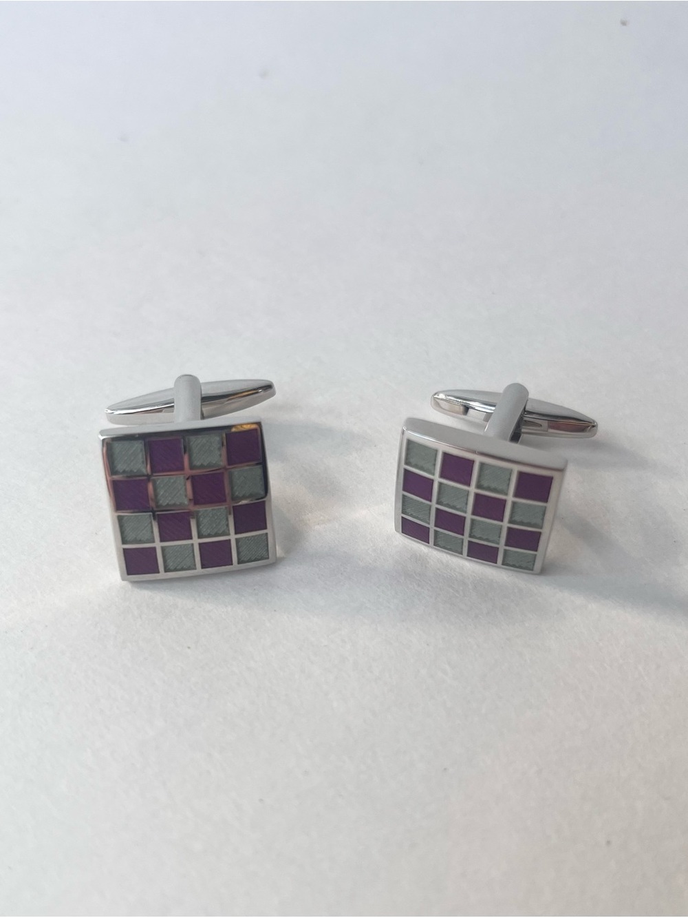 Cufflinks For Men Multicolor Mosaic Square Chartreuse And Burgundy